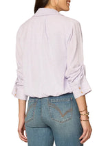 Democracy Womens Tucked Sleeve Smocked Button Down Bubble Hem Splice Stripe Woven Shirt