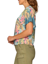 Democracy Womens Short Dolman Sleeve Scallop Scoop Neck Placement Print Knit Top