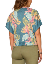 Democracy Womens Short Dolman Sleeve Scallop Scoop Neck Placement Print Knit Top