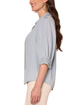 Democracy Womens Elbow Sleeve Ruffle Collar Top