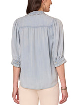 Democracy Womens Elbow Sleeve Ruffle Collar Top