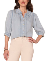 Democracy Womens Elbow Sleeve Ruffle Collar Top