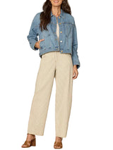 Democracy Womens Oversized Barrel Sleeve Hi-Low Hem Denim Jacket with Welt Pockets