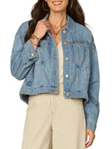 Democracy Womens Oversized Barrel Sleeve Hi-Low Hem Denim Jacket with Welt Pockets