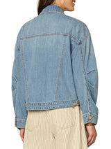 Democracy Womens Oversized Barrel Sleeve Hi-Low Hem Denim Jacket with Welt Pockets