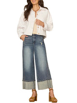 Democracy Womens Oversized Barrel Sleeve Welt Pocket Denim Jacket with Hi-Low Hem
