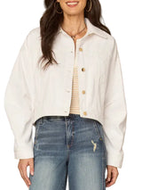 Democracy Womens Oversized Barrel Sleeve Welt Pocket Denim Jacket with Hi-Low Hem