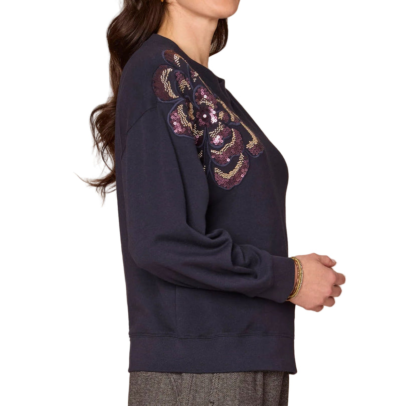 Democracy Womens Long Sleeve Crew Neck Beaded Floral Knit Sweatshirt
