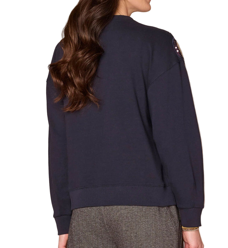 Democracy Womens Long Sleeve Crew Neck Beaded Floral Knit Sweatshirt