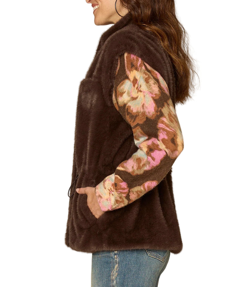 Democracy Womens Cap Sleeve Funnel Neck Zip Front Woven Vest with Toggle Waist Ties