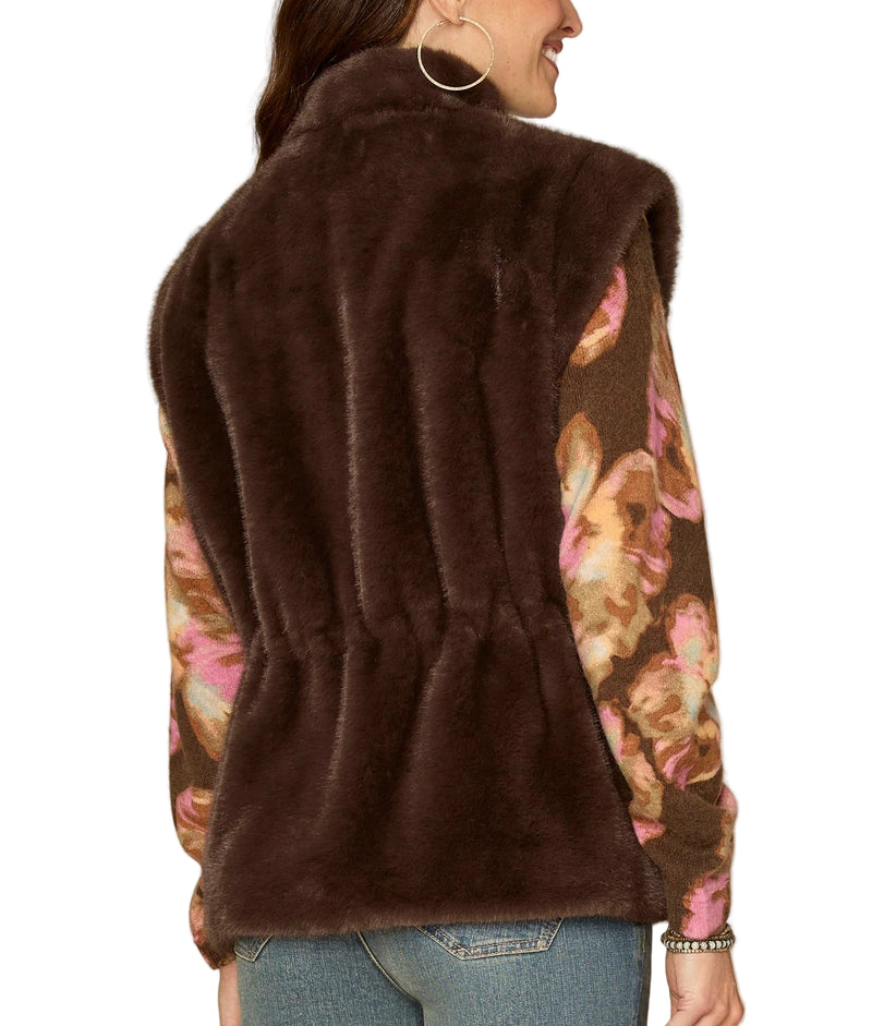 Democracy Womens Cap Sleeve Funnel Neck Zip Front Woven Vest with Toggle Waist Ties