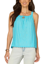 Democracy Womens Ruched Square Neck Embroidered Front Scallop Edge Woven Tank Top