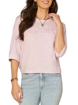 Democracy Womens Three Quarter Dolman Sleeve Scoop Neck Floral Embroidered Knit Top