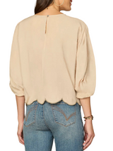 Democracy Womens Three Quarter Sleeve Boat Neck Woven Top with Soutache Embroidery