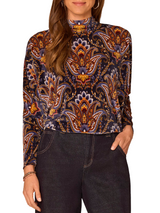 Democracy Womens Batwing Mock Neck Abstract Placement Print Knit Long Sleeve Top