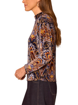 Democracy Womens Batwing Mock Neck Abstract Placement Print Knit Long Sleeve Top