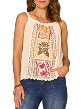 Democracy Womens Ruched Square Neck Embroidered Woven Sleeveless Tank Top