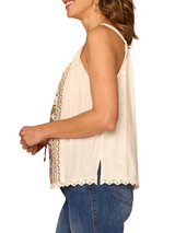 Democracy Womens Ruched Square Neck Embroidered Woven Sleeveless Tank Top