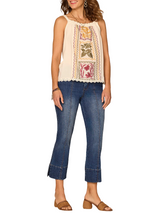 Democracy Womens Ruched Square Neck Embroidered Woven Sleeveless Tank Top