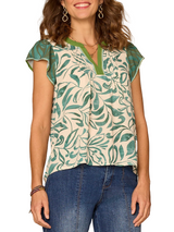 Democracy Womens Flutter Cap Sleeve Split V-Neck Pintuck Front Printed Woven Top