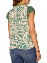 Democracy Womens Flutter Cap Sleeve Split V-Neck Pintuck Front Printed Woven Top