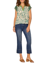 Democracy Womens Flutter Cap Sleeve Split V-Neck Pintuck Front Printed Woven Top