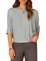 Democracy Womens 3/4 Dolman Batwing Sleeve Crew Neck Mixed Media Knit Top