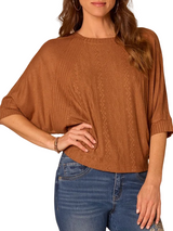 Democracy Womens 3/4 Dolman Batwing Sleeve Crew Neck Mixed Media Knit Top