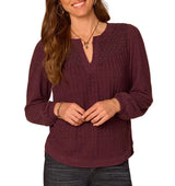 Democracy Womens Long Blouson Sleeve Mandarin Collar Half Placket Mixed Media Knit Top