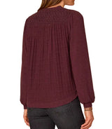 Democracy Womens Long Blouson Sleeve Mandarin Collar Half Placket Mixed Media Knit Top