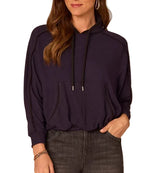 Democracy Womens Long Sleeve Tie Collar Kangaroo Pocket Bubble Hem Mixed Media Knit Top