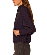 Democracy Womens Long Sleeve Tie Collar Kangaroo Pocket Bubble Hem Mixed Media Knit Top