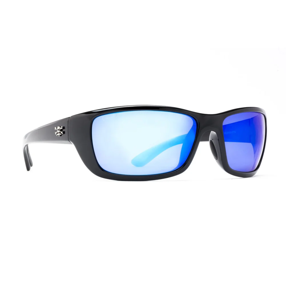 Calcutta Boca Shiny Black Frames - Blue Mirror Lens - Polarized Sunglasses