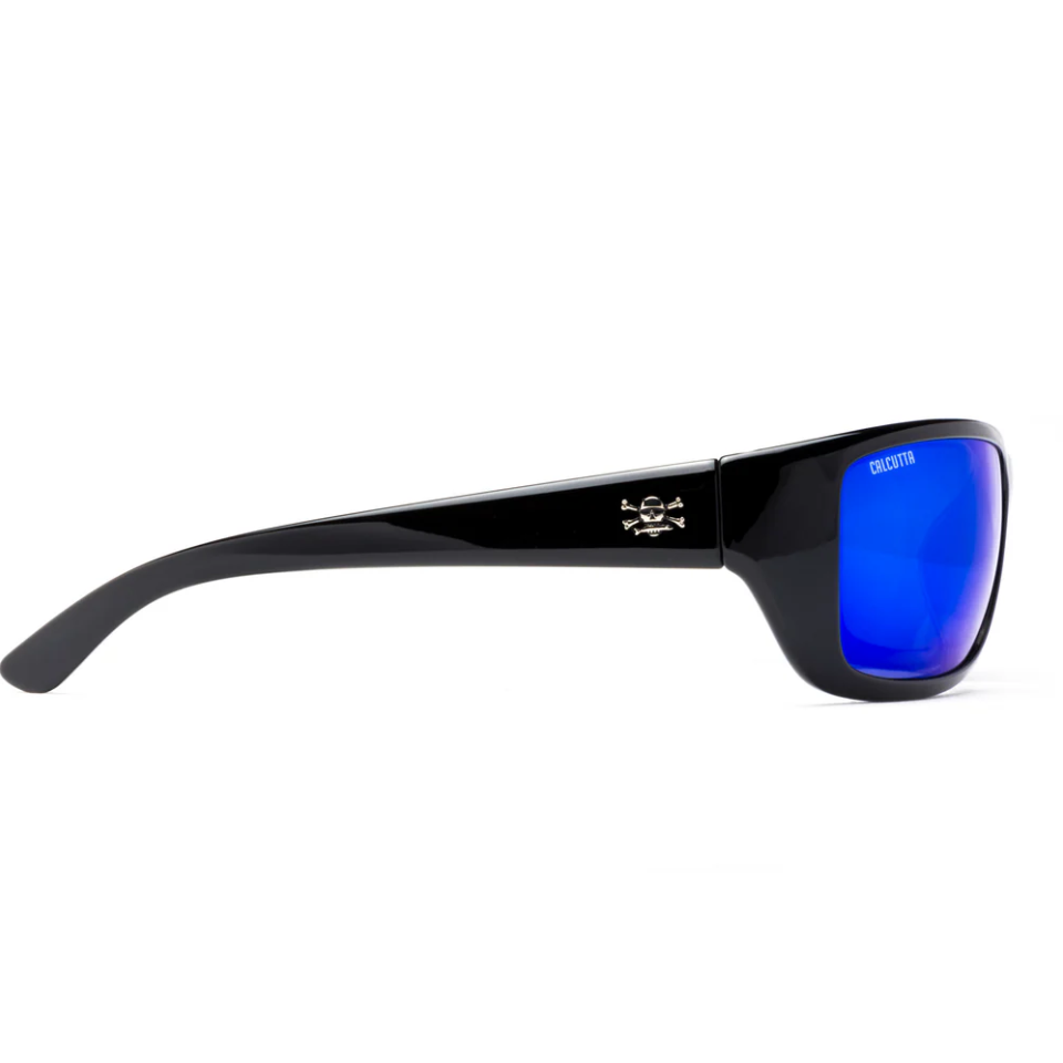 Calcutta Boca Shiny Black Frames - Blue Mirror Lens - Polarized Sunglasses