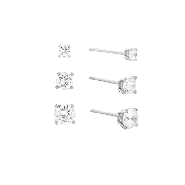 Athra Silver Crystal Stud Earrings - Set Of 3
