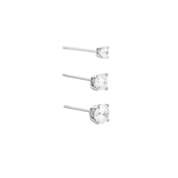 Athra Silver Crystal Stud Earrings - Set Of 3
