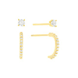 Athra Gold Stud & Hoop Earrings Set