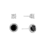 Athra Silver & Black Halo Stud Earrings Set