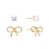 Athra Gold Bow & Stud Earrings Set