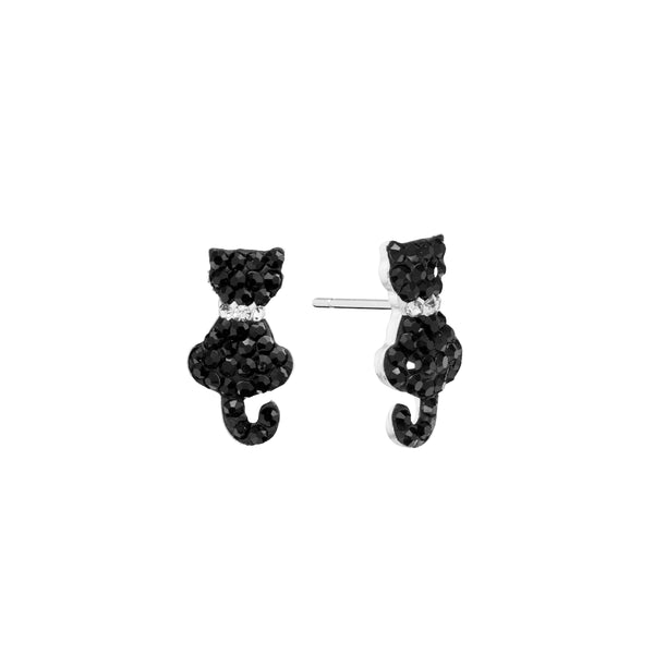 Athra Black Cat Stud Earrings