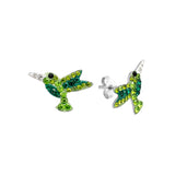 Athra Silver Green Crystal Pave Hummingbird Stud Earrings