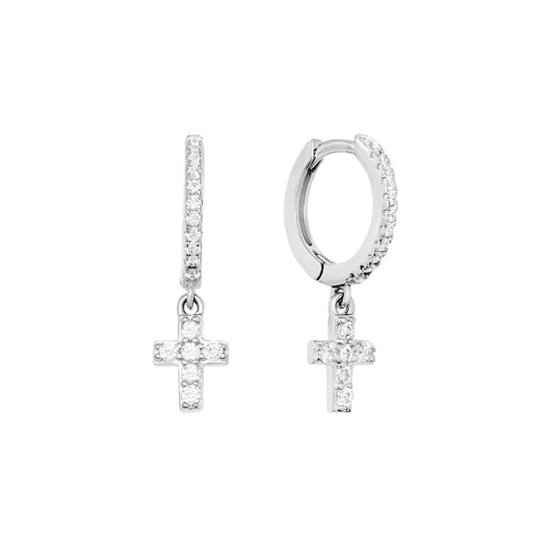 Athra Silver Cross Hoop Earrings