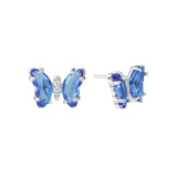 Athra Silver Blue Crystal Butterfly Stud Earrings
