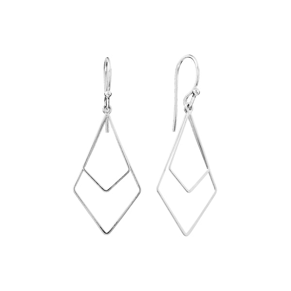 Athra Silver Double Diamond Drop Earrings
