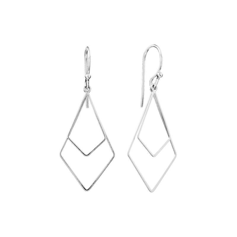 Athra Silver Double Diamond Drop Earrings
