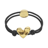 UNOde50 Black Elastic Thread Gold Heart Charm Bracelet - Medium