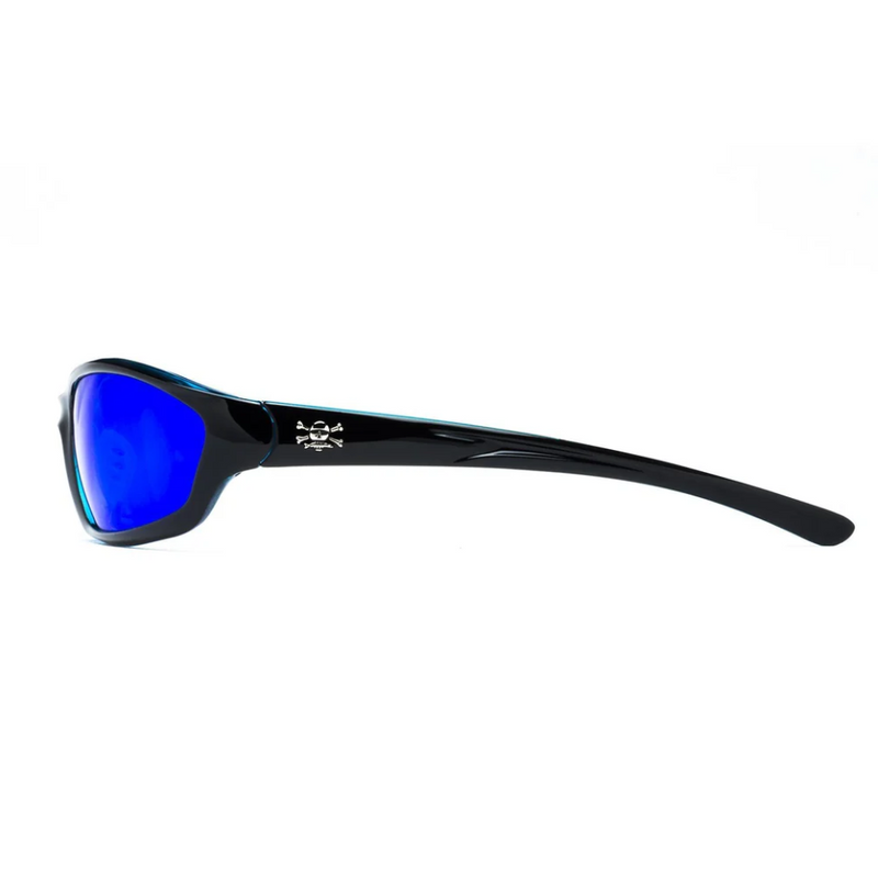 Calcutta Bowman Shiny Black Frames - Blue Mirror Lens - Polarized Sunglasses