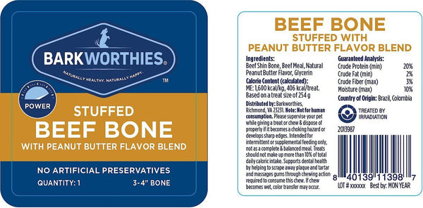 Barkworthies 3-4" Shin Bone Stuffed with Peanut Butter