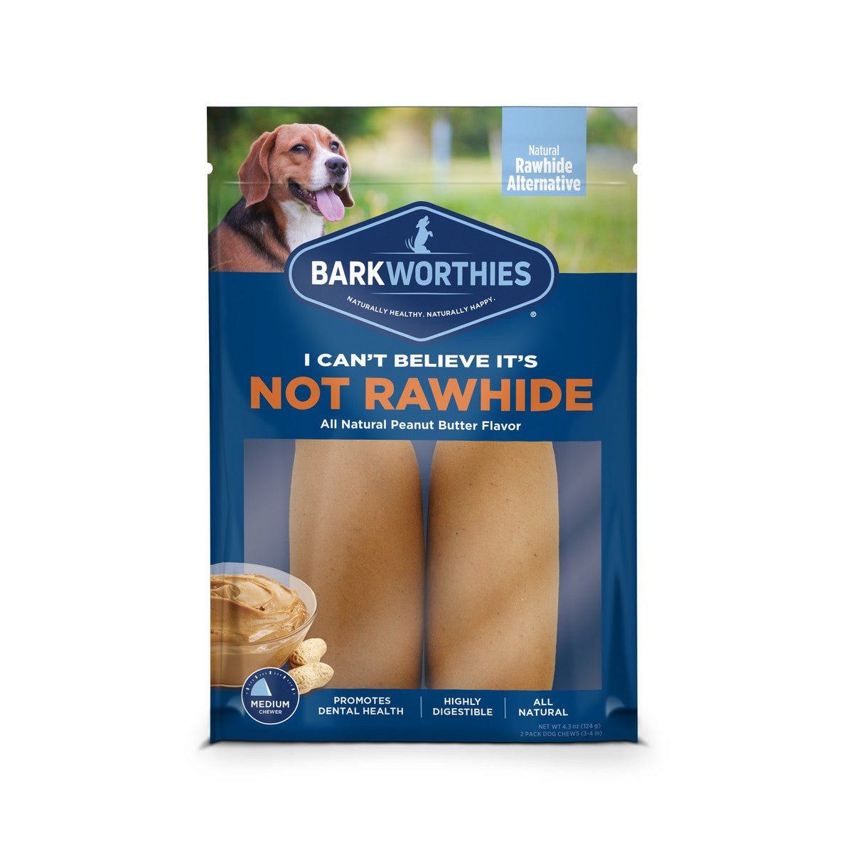 Barkworthies I Can't Believe It's Not Rawhide Rolls - Peanut Butter Flavor - Size Small - 2 Pack