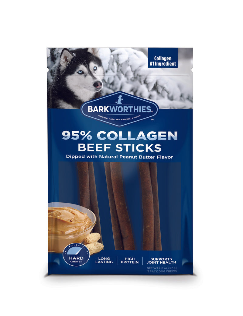 Barkworthies Collagen 6" Beef Sticks - Peanut Butter Flavor - 3 Pack